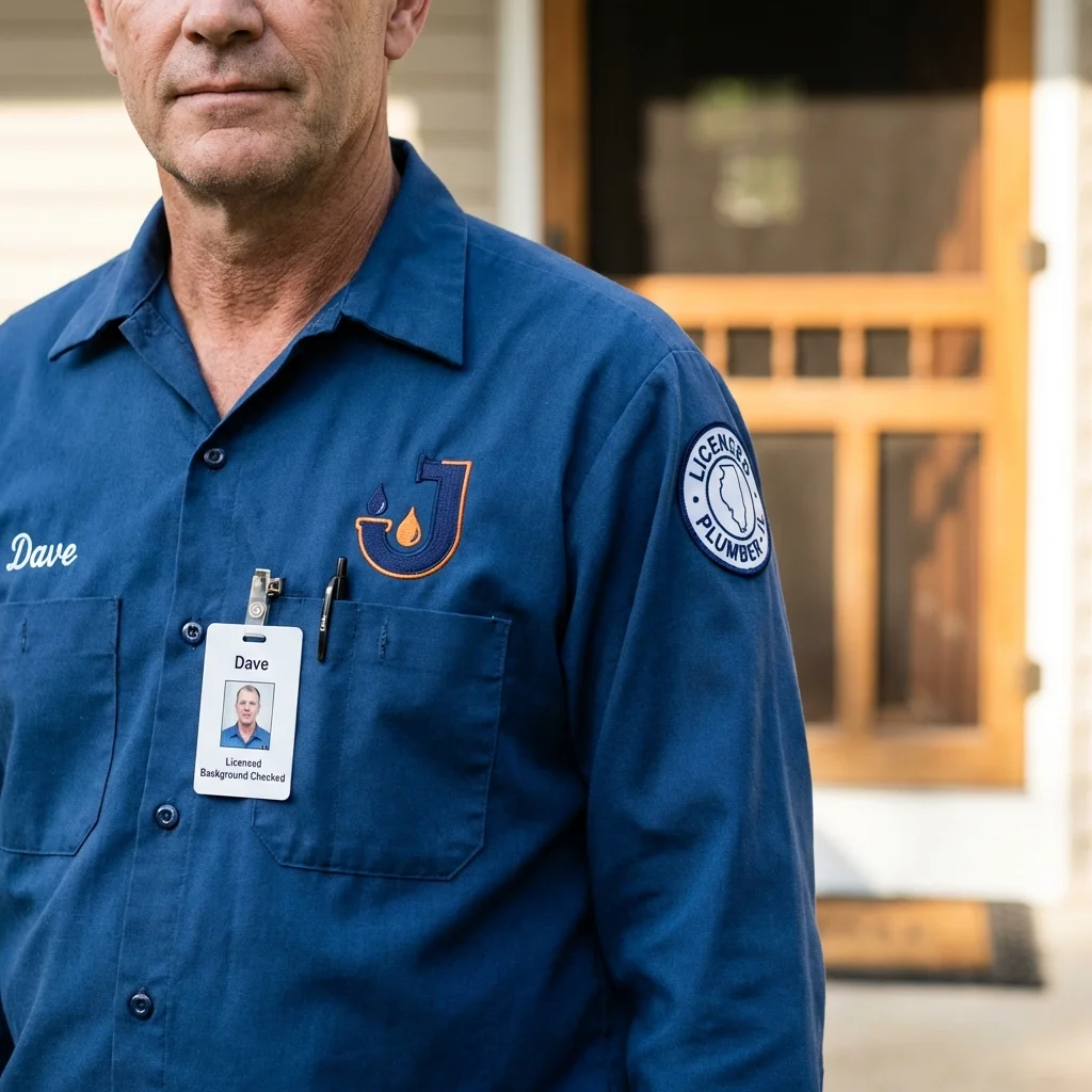 Licensed plumber showing ID badge in Kohler, WI