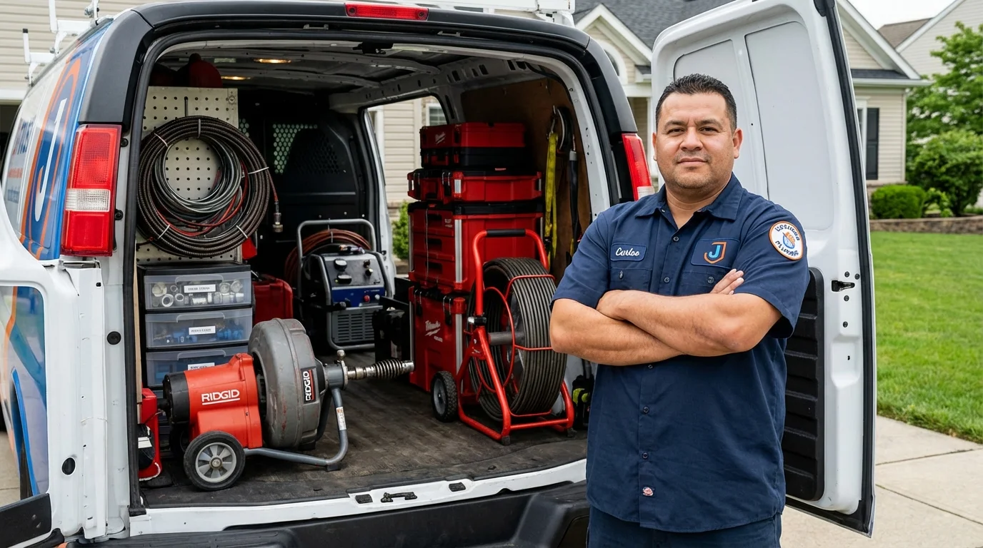 Professional drain cleaning equipment and Johns Plumbing LLC plumber in Kohler