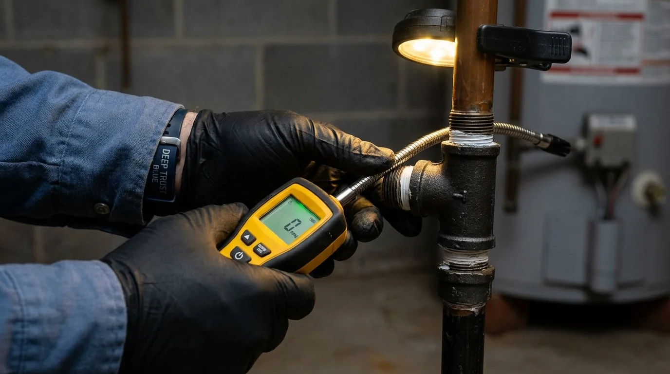 Gas leak detection with electronic sniffer by Johns Plumbing LLC in Kohler