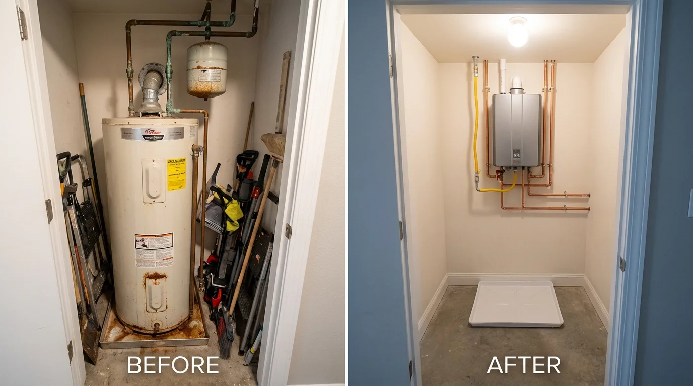 Tank water heater versus wall-mounted tankless unit comparison for Kohler, WI homeowners